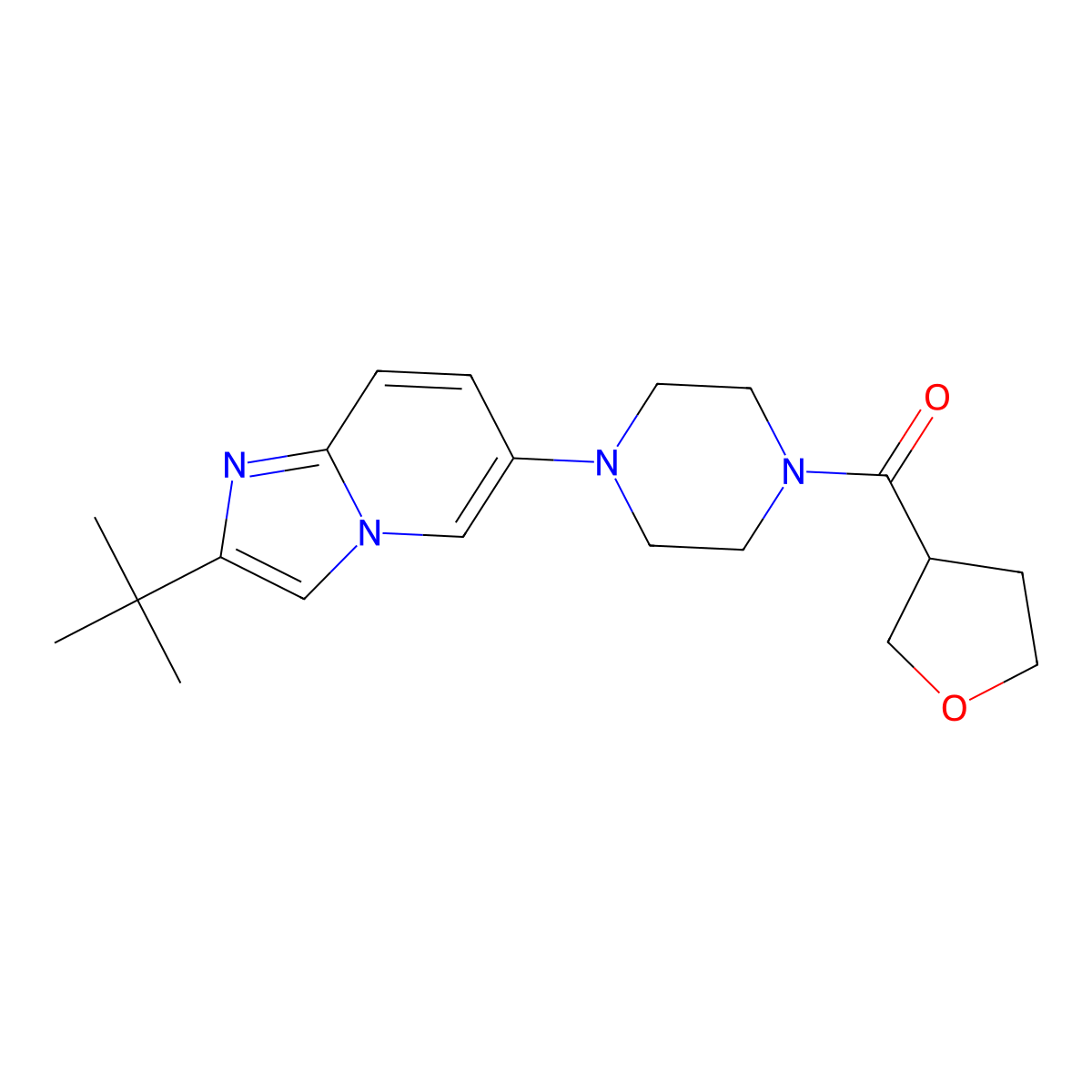 1-{2-Tert-butylimidazo[1,2-a]pyridin-6-yl}-4-(oxolane-3-carbonyl)piperazine molecular structure, CAS 3054409-78-5