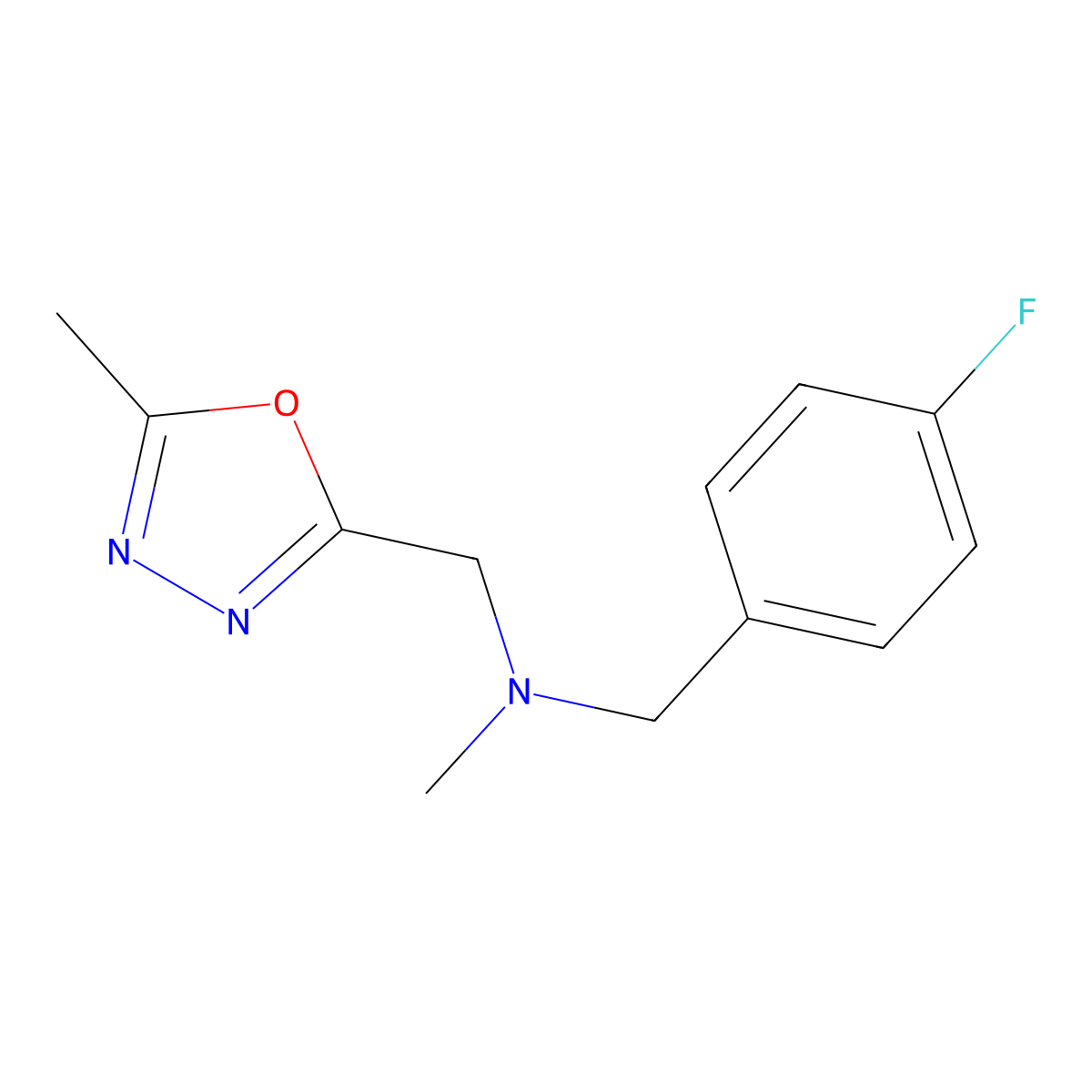[(4-Fluorophenyl)methyl](methyl)[(5-methyl-1,3,4-oxadiazol-2-yl)methyl]amine molecular structure, CAS 3054409-82-1