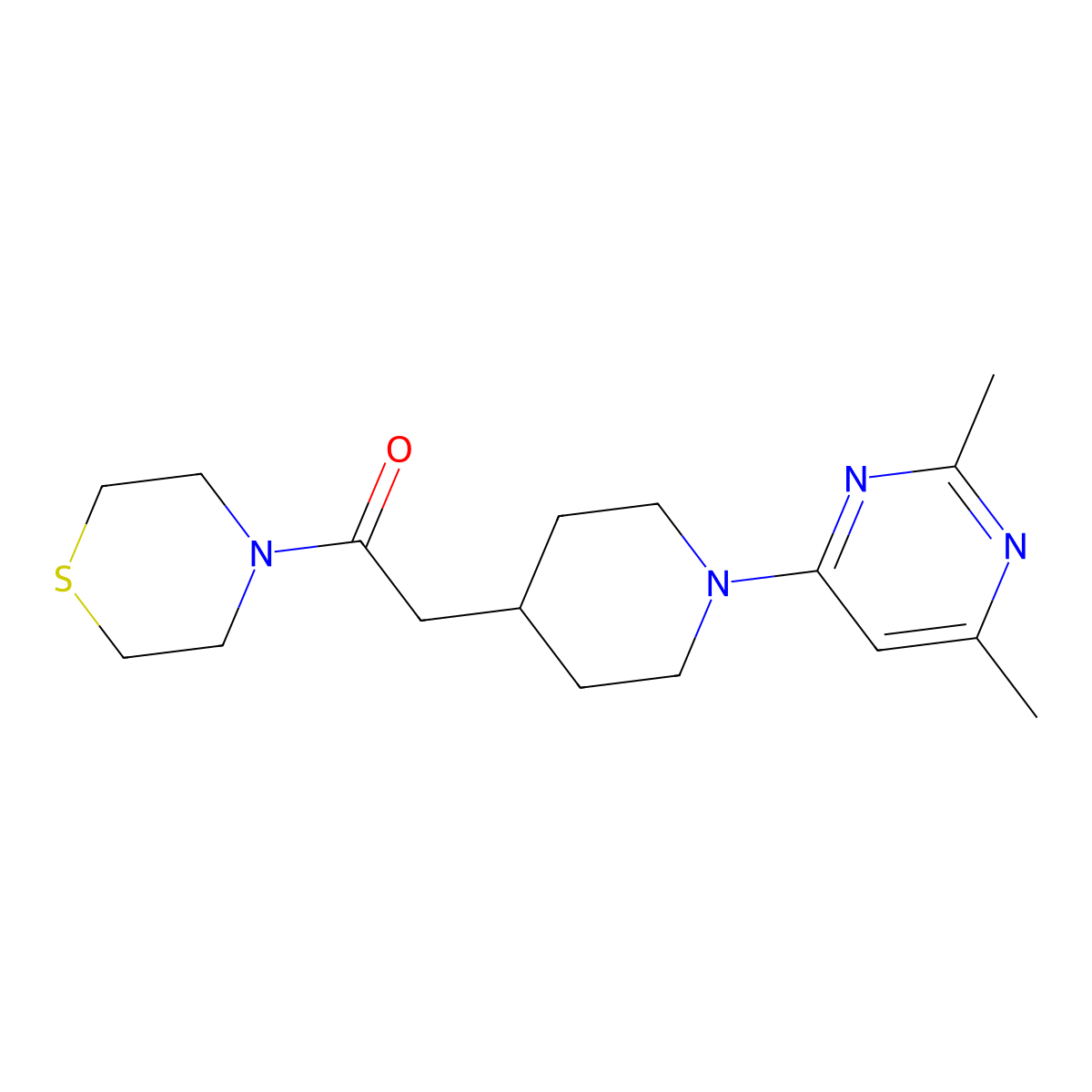 2-[1-(2,6-Dimethylpyrimidin-4-yl)piperidin-4-yl]-1-(thiomorpholin-4-yl)ethan-1-one molecular structure, CAS 3054409-83-2