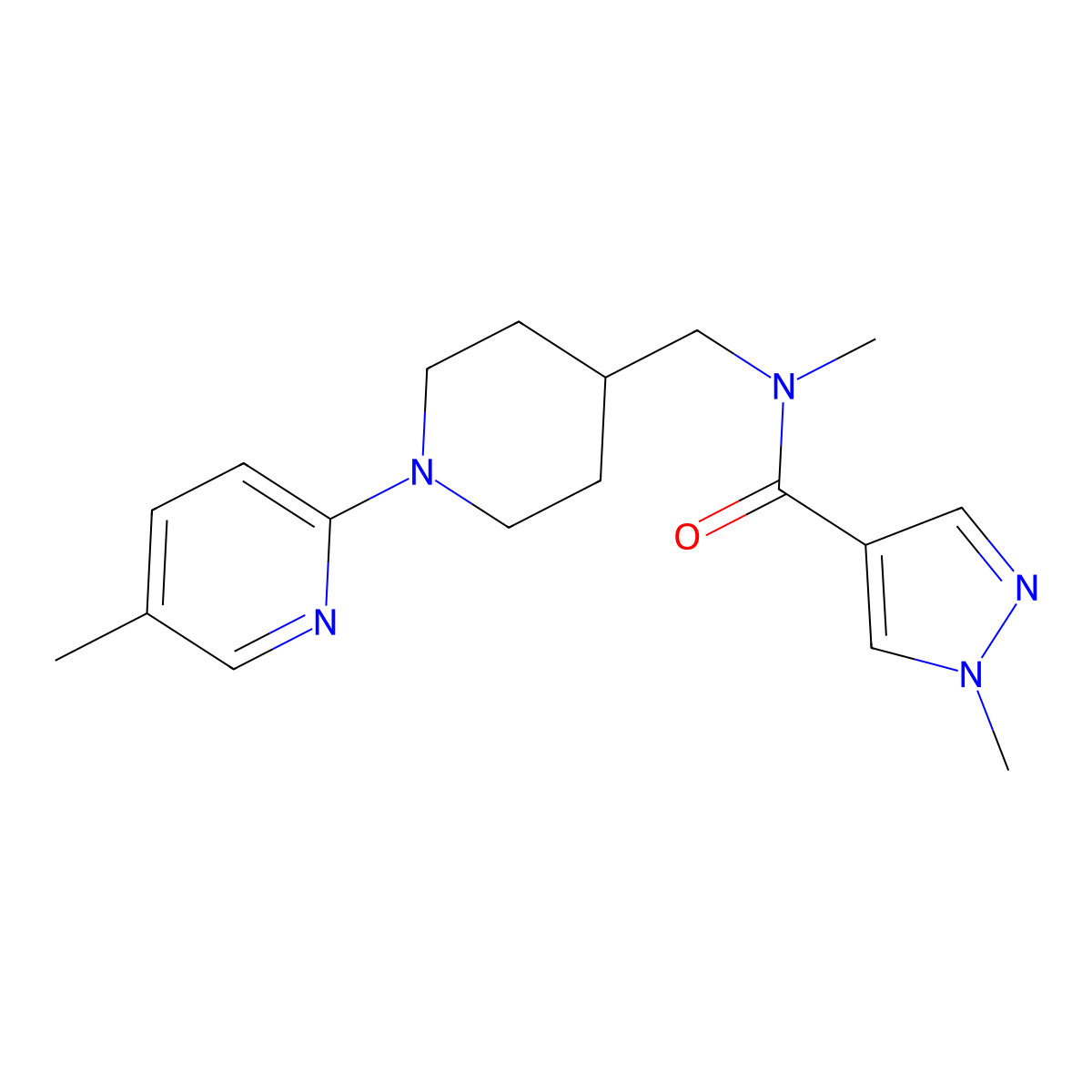 N,1-dimethyl-N-{[1-(5-methylpyridin-2-yl)piperidin-4-yl]methyl}-1H-pyrazole-4-carboxamide molecular structure, CAS 3054409-84-3
