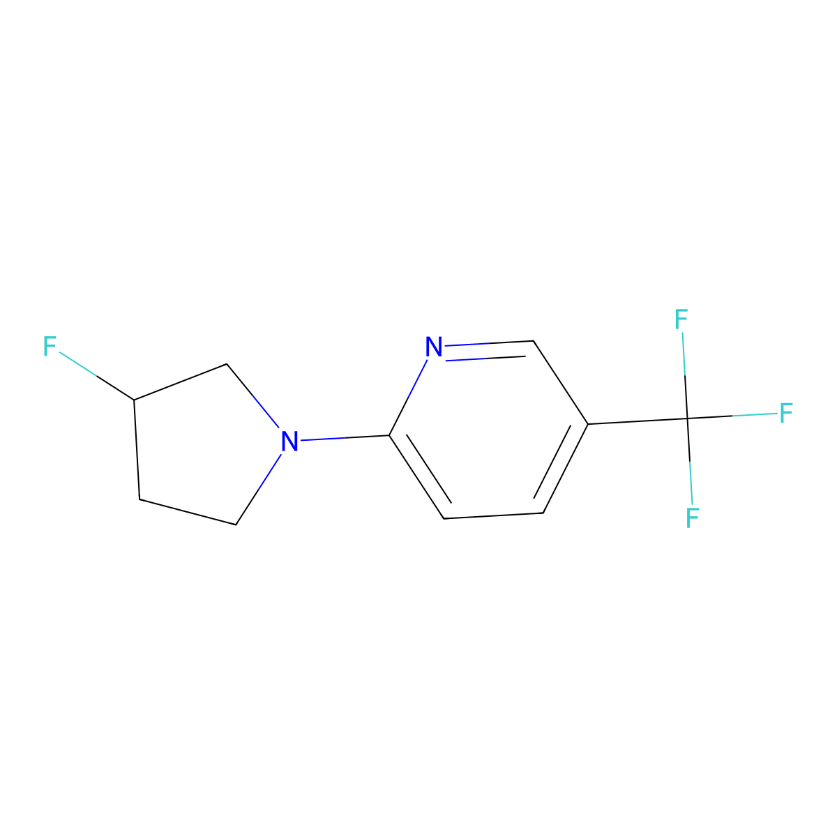 2-(3-Fluoropyrrolidin-1-yl)-5-(trifluoromethyl)pyridine molecular structure, CAS 3054409-86-5