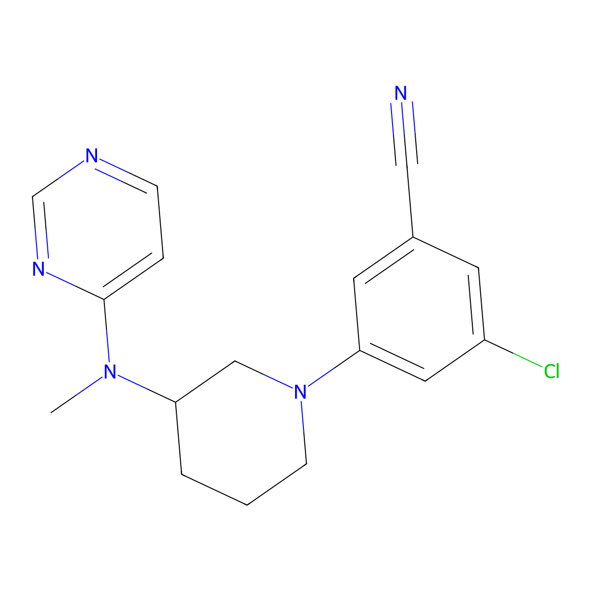 3-Chloro-5-{3-[methyl(pyrimidin-4-yl)amino]piperidin-1-yl}benzonitrile molecular structure, CAS 3054409-88-7