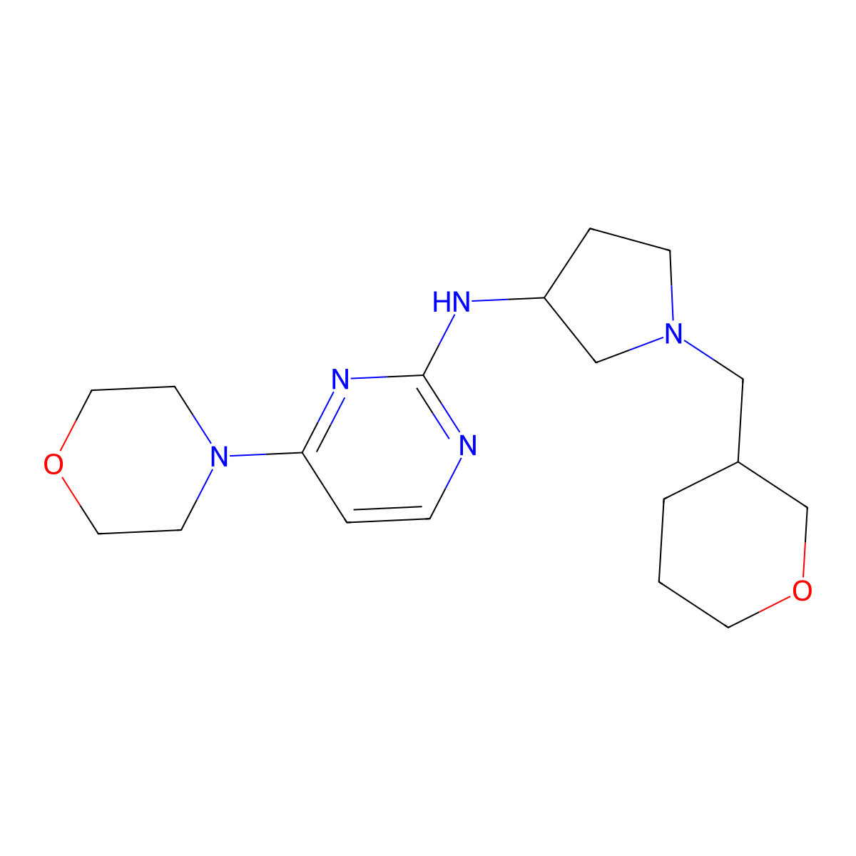 4-(morpholin-4-yl)-N-{1-[(oxan-3-yl)methyl]pyrrolidin-3-yl}pyrimidin-2-amine molecular structure, CAS 3054409-91-2