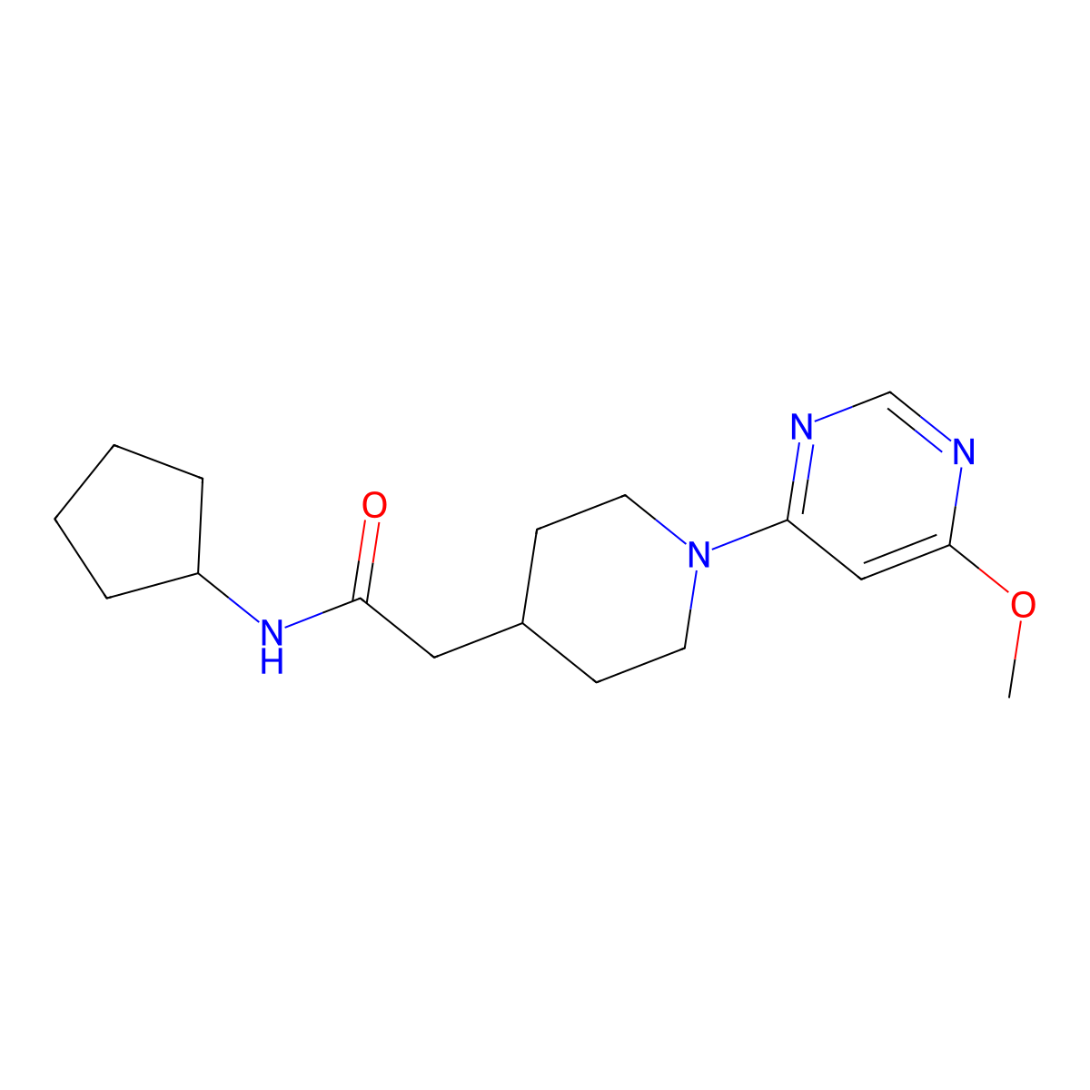 N-cyclopentyl-2-[1-(6-methoxypyrimidin-4-yl)piperidin-4-yl]acetamide molecular structure, CAS 3054409-97-8