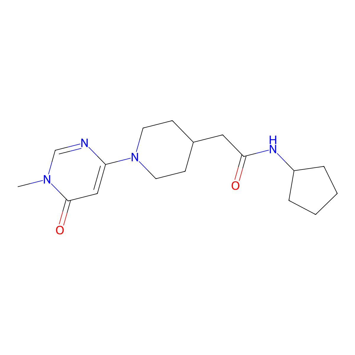 N-cyclopentyl-2-[1-(1-methyl-6-oxo-1,6-dihydropyrimidin-4-yl)piperidin-4-yl]acetamide molecular structure, CAS 3054409-99-0