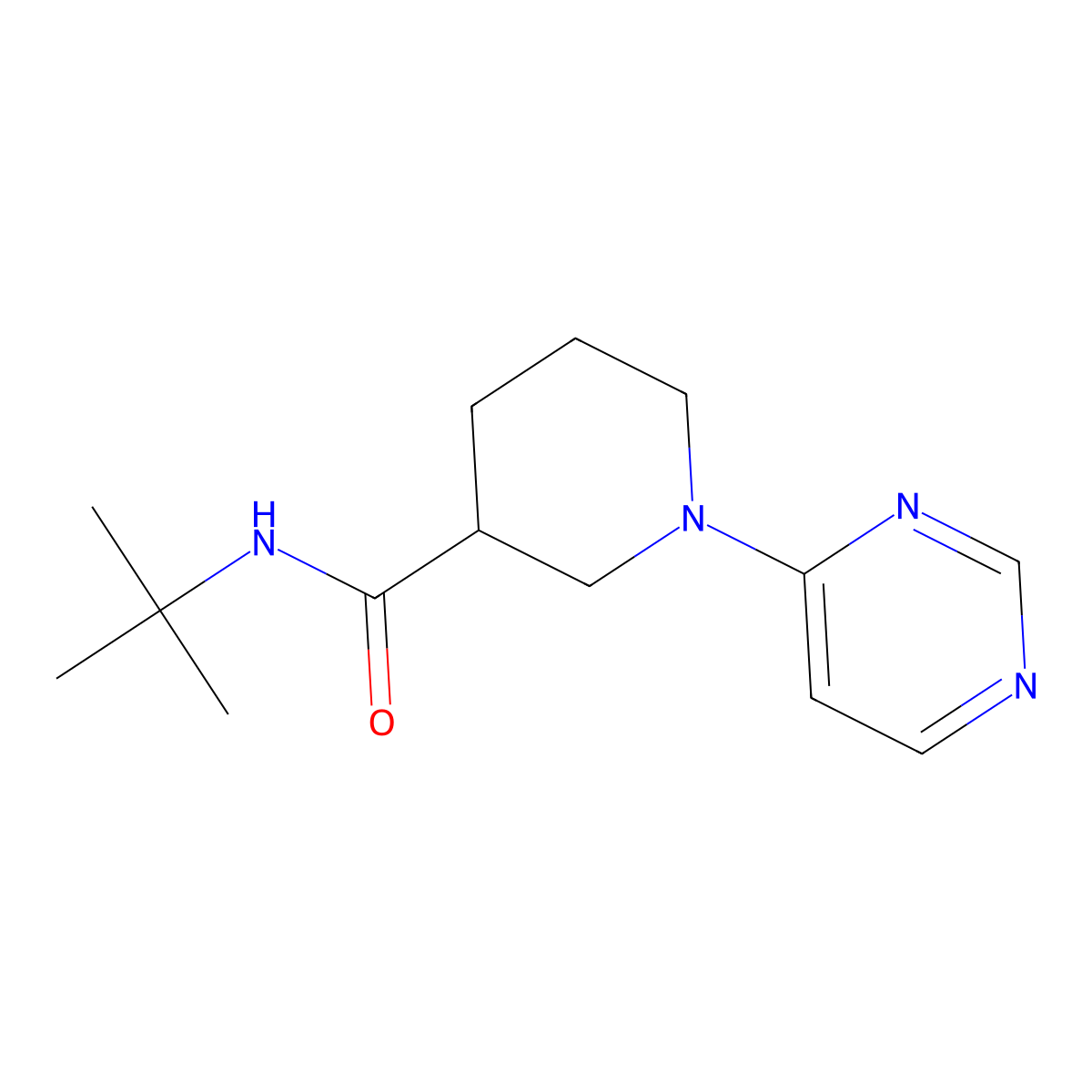 N-tert-butyl-1-(pyrimidin-4-yl)piperidine-3-carboxamide molecular structure, CAS 3054410-00-0