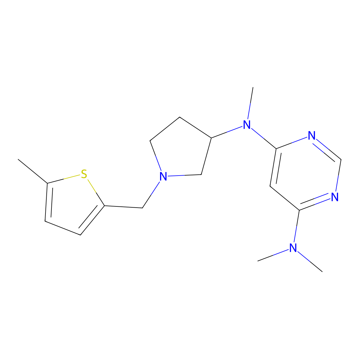 N4,N4,N6-trimethyl-N6-{1-[(5-methylthiophen-2-yl)methyl]pyrrolidin-3-yl}pyrimidine-4,6-diamine molecular structure, CAS 3054410-01-1