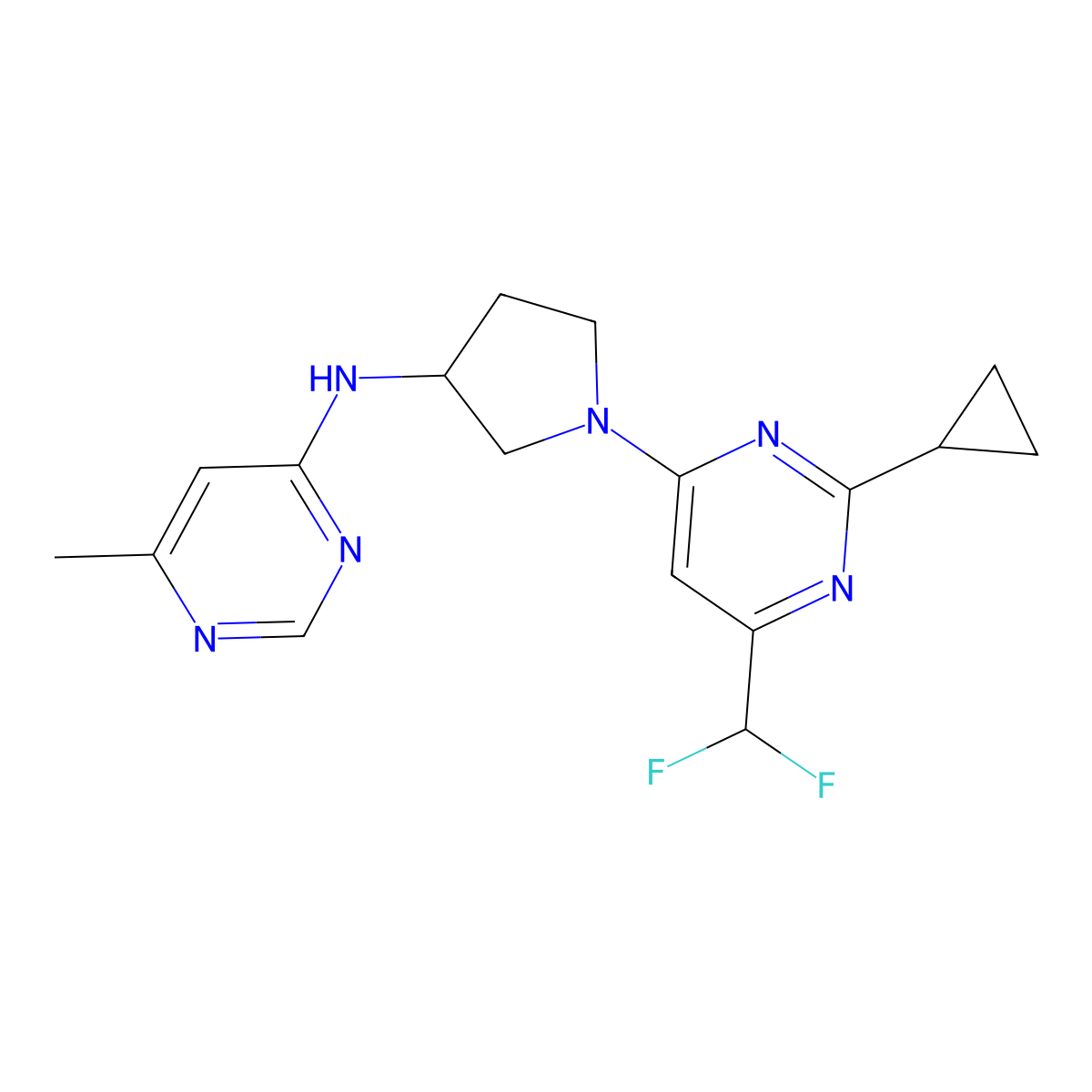 N-{1-[2-cyclopropyl-6-(difluoromethyl)pyrimidin-4-yl]pyrrolidin-3-yl}-6-methylpyrimidin-4-amine molecular structure, CAS 3054410-02-2