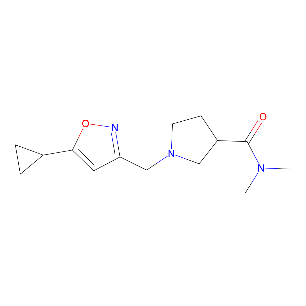 1-[(5-cyclopropyl-1,2-oxazol-3-yl)methyl]-N,N-dimethylpyrrolidine-3-carboxamide molecular structure, CAS 3054410-04-4