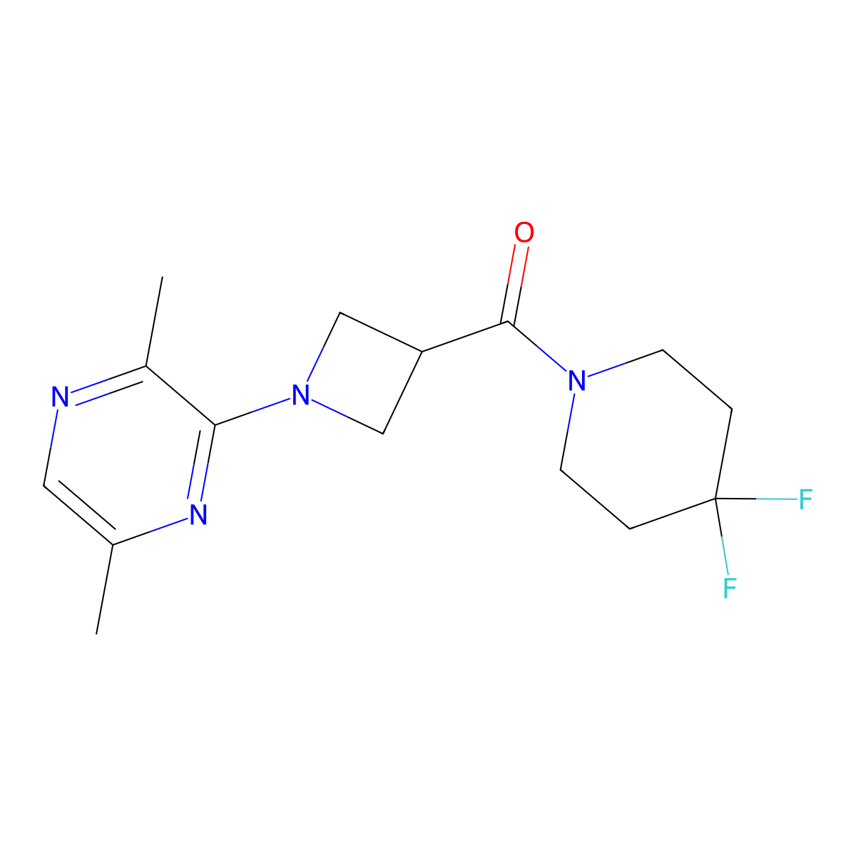 3-[3-(4,4-Difluoropiperidine-1-carbonyl)azetidin-1-yl]-2,5-dimethylpyrazine molecular structure, CAS 3054410-08-8