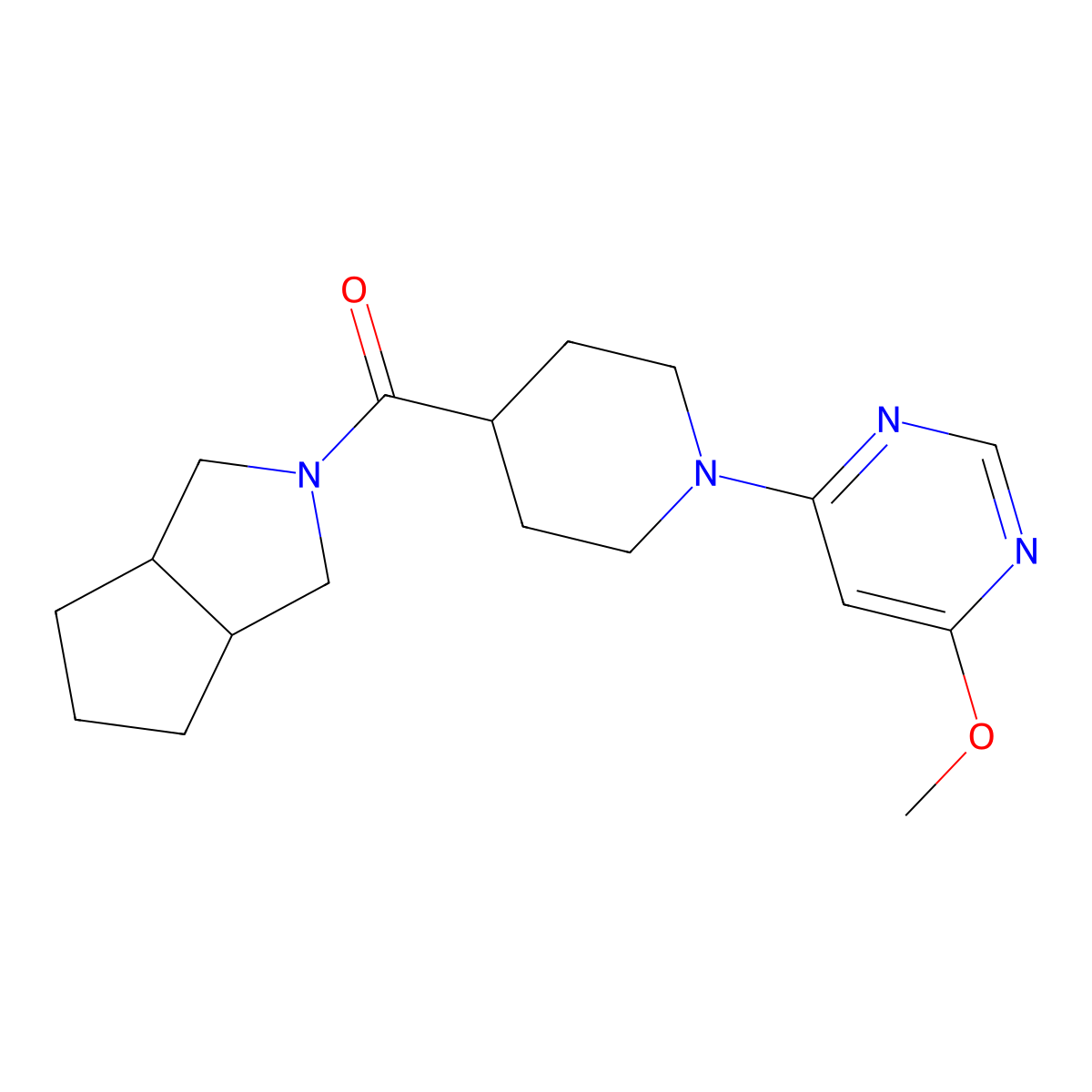 4-Methoxy-6-(4-{octahydrocyclopenta[c]pyrrole-2-carbonyl}piperidin-1-yl)pyrimidine molecular structure, CAS 3054410-09-9