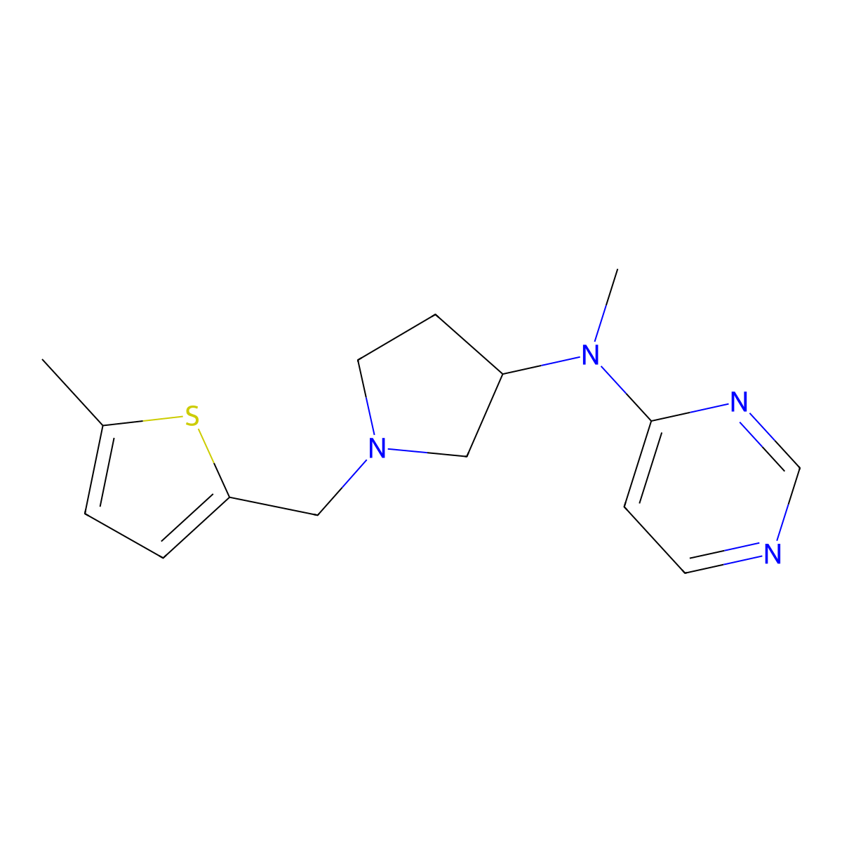 N-methyl-N-{1-[(5-methylthiophen-2-yl)methyl]pyrrolidin-3-yl}pyrimidin-4-amine molecular structure, CAS 3054410-11-3