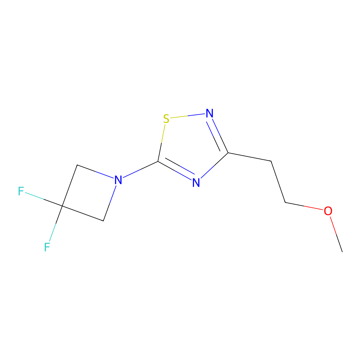 5-(3,3-Difluoroazetidin-1-yl)-3-(2-methoxyethyl)-1,2,4-thiadiazole molecular structure, CAS 3054410-14-6
