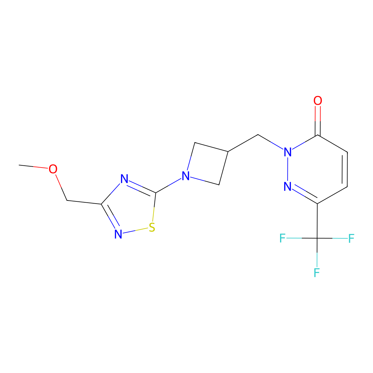 2-({1-[3-(Methoxymethyl)-1,2,4-thiadiazol-5-yl]azetidin-3-yl}methyl)-6-(trifluoromethyl)-2,3-dihydropyridazin-3-one molecular structure, CAS 3054410-25-9