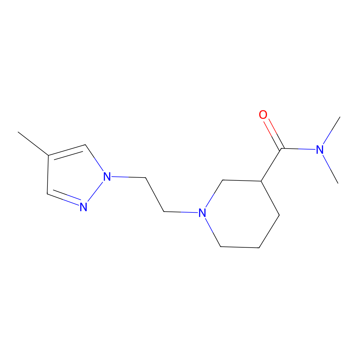 N,N-dimethyl-1-[2-(4-methyl-1H-pyrazol-1-yl)ethyl]piperidine-3-carboxamide molecular structure, CAS 3054410-27-1