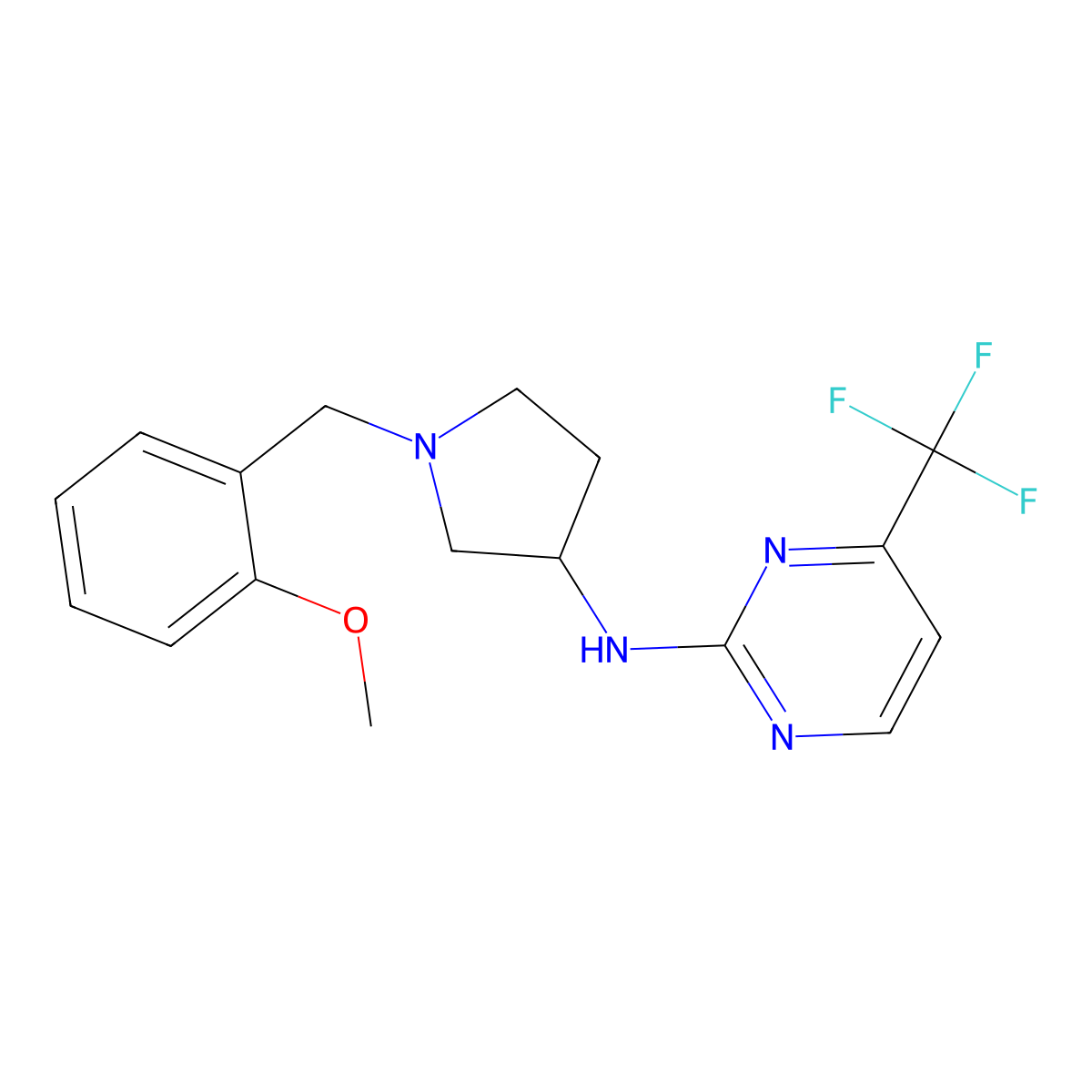 N-{1-[(2-methoxyphenyl)methyl]pyrrolidin-3-yl}-4-(trifluoromethyl)pyrimidin-2-amine molecular structure, CAS 3054410-30-6