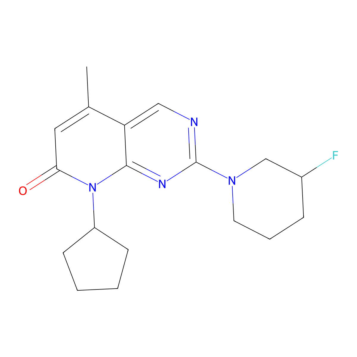 8-cyclopentyl-2-(3-fluoropiperidin-1-yl)-5-methyl-7H,8H-pyrido[2,3-d]pyrimidin-7-one molecular structure, CAS 3054410-32-8