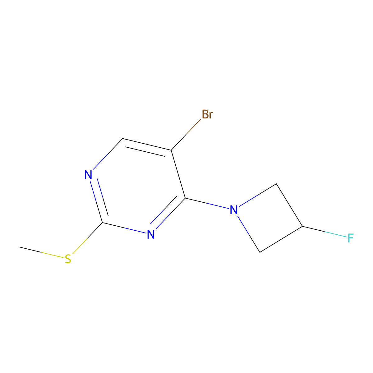 5-Bromo-4-(3-fluoroazetidin-1-yl)-2-(methylsulfanyl)pyrimidine molecular structure, CAS 3054410-34-0