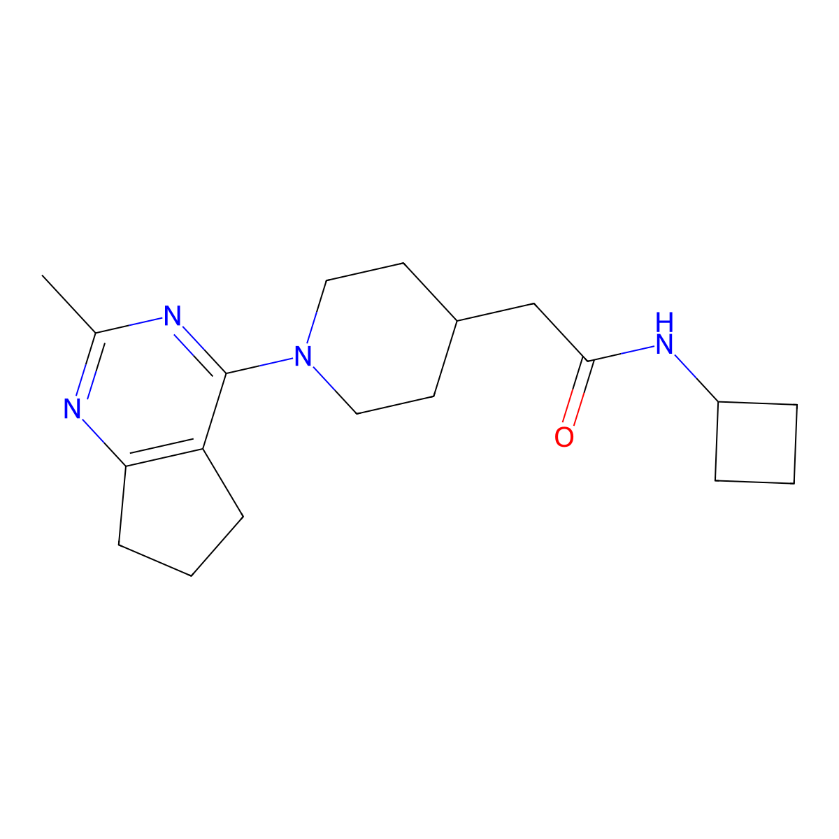 N-cyclobutyl-2-(1-{2-methyl-5H,6H,7H-cyclopenta[d]pyrimidin-4-yl}piperidin-4-yl)acetamide molecular structure, CAS 3054410-40-8