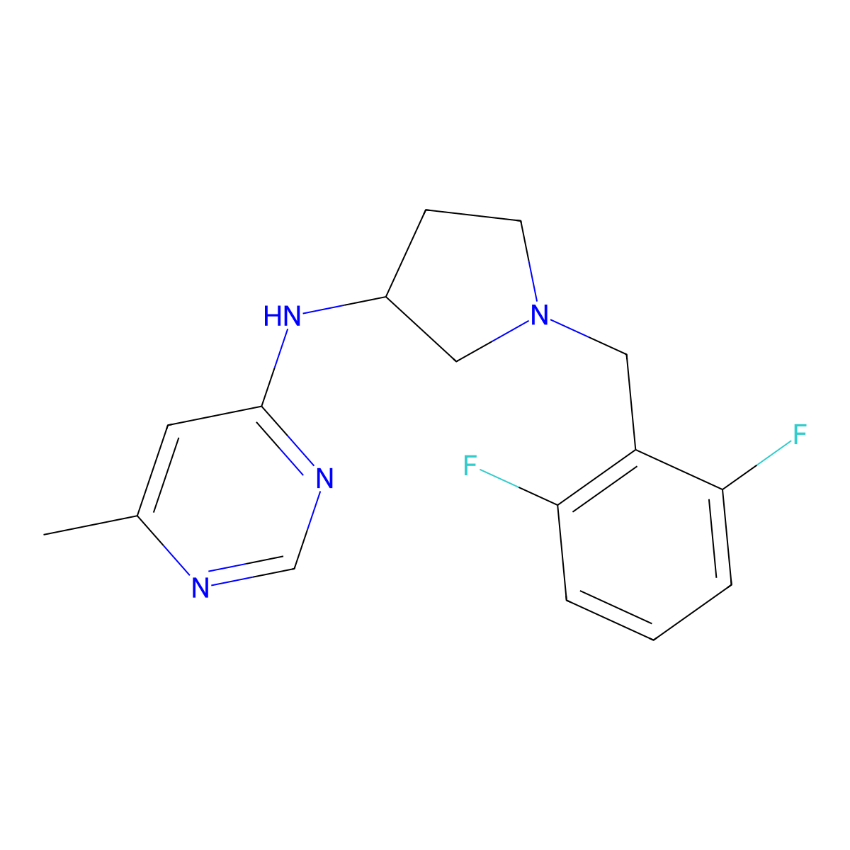 N-{1-[(2,6-difluorophenyl)methyl]pyrrolidin-3-yl}-6-methylpyrimidin-4-amine molecular structure, CAS 3054410-41-9