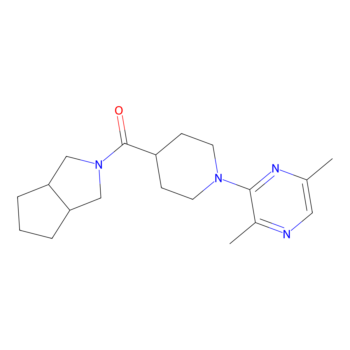 2,5-Dimethyl-3-(4-{octahydrocyclopenta[c]pyrrole-2-carbonyl}piperidin-1-yl)pyrazine molecular structure, CAS 3054410-47-5