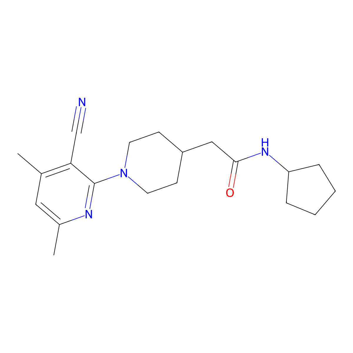 2-[1-(3-cyano-4,6-dimethylpyridin-2-yl)piperidin-4-yl]-N-cyclopentylacetamide molecular structure, CAS 3054410-49-7