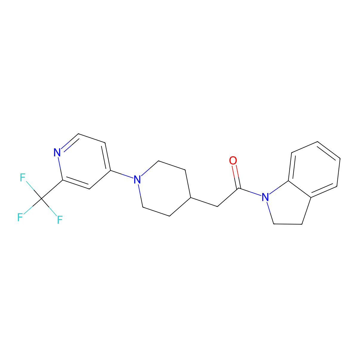 1-(2,3-dihydro-1H-indol-1-yl)-2-{1-[2-(trifluoromethyl)pyridin-4-yl]piperidin-4-yl}ethan-1-one molecular structure, CAS 3054410-52-2