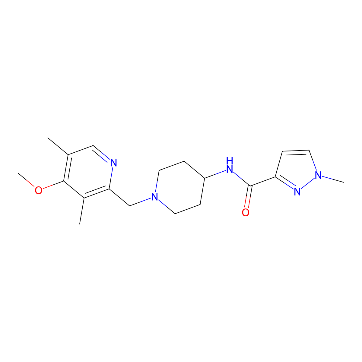 N-{1-[(4-methoxy-3,5-dimethylpyridin-2-yl)methyl]piperidin-4-yl}-1-methyl-1H-pyrazole-3-carboxamide molecular structure, CAS 3054410-53-3