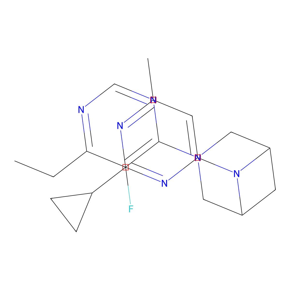 6-(2-Cyclopropyl-6-methylpyrimidin-4-yl)-3-(6-ethyl-5-fluoropyrimidin-4-yl)-3,6-diazabicyclo[3.1.1]heptane molecular structure, CAS 3054410-57-7