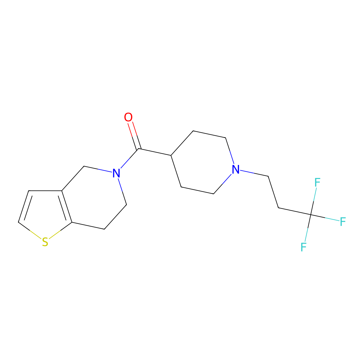 4-{4H,5H,6H,7H-thieno[3,2-c]pyridine-5-carbonyl}-1-(3,3,3-trifluoropropyl)piperidine molecular structure, CAS 3054410-59-9