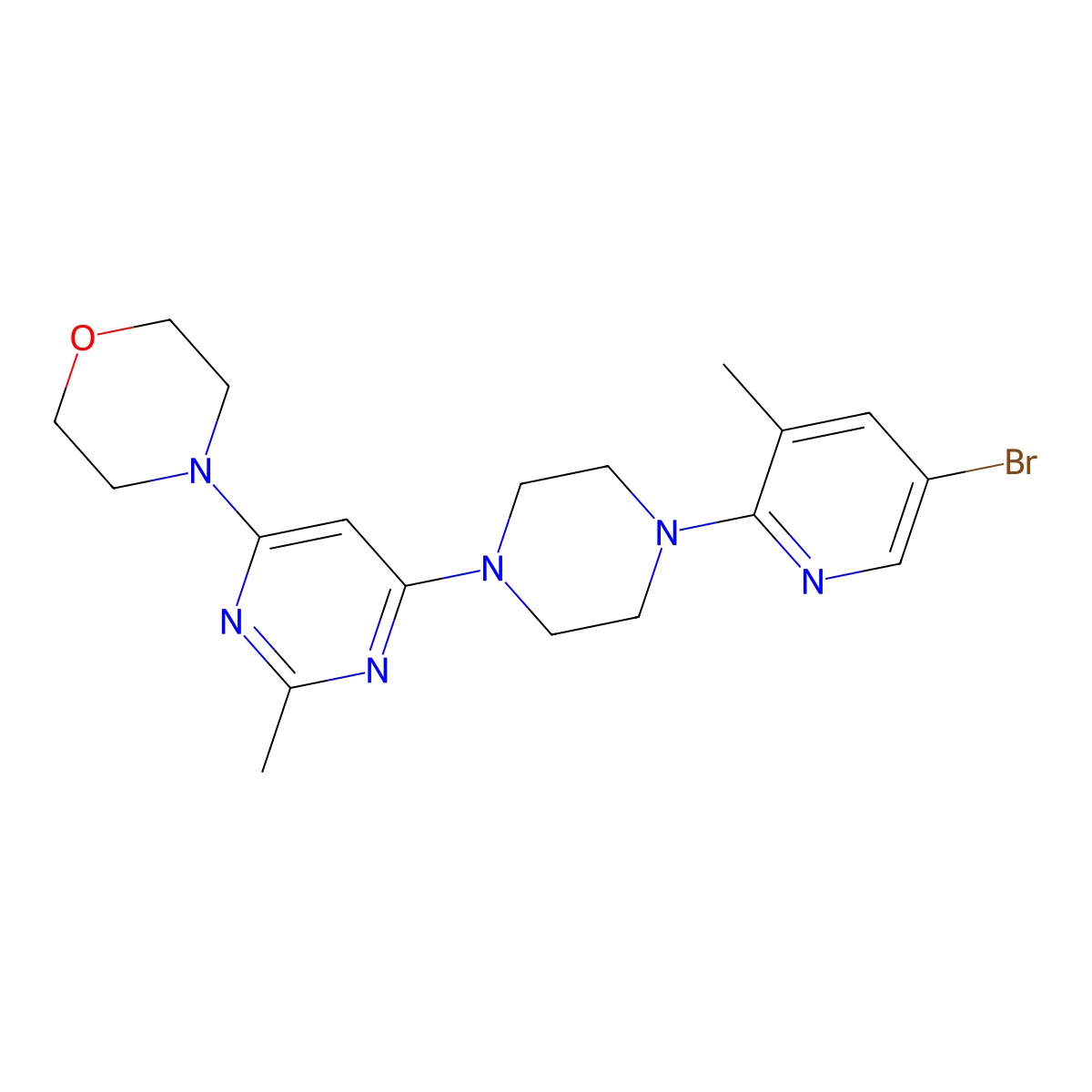 4-[6-[4-(5-Bromo-3-methylpyridin-2-yl)piperazin-1-yl]-2-methylpyrimidin-4-yl]morpholine molecular structure, CAS 3054410-60-2