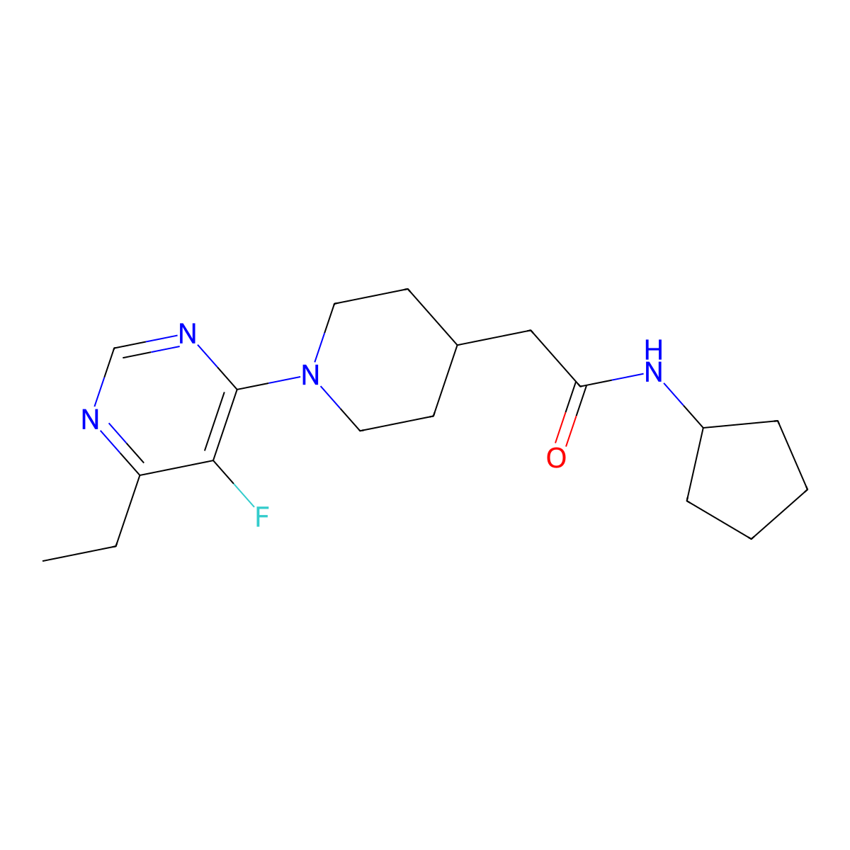 N-cyclopentyl-2-[1-(6-ethyl-5-fluoropyrimidin-4-yl)piperidin-4-yl]acetamide molecular structure, CAS 3054410-63-5