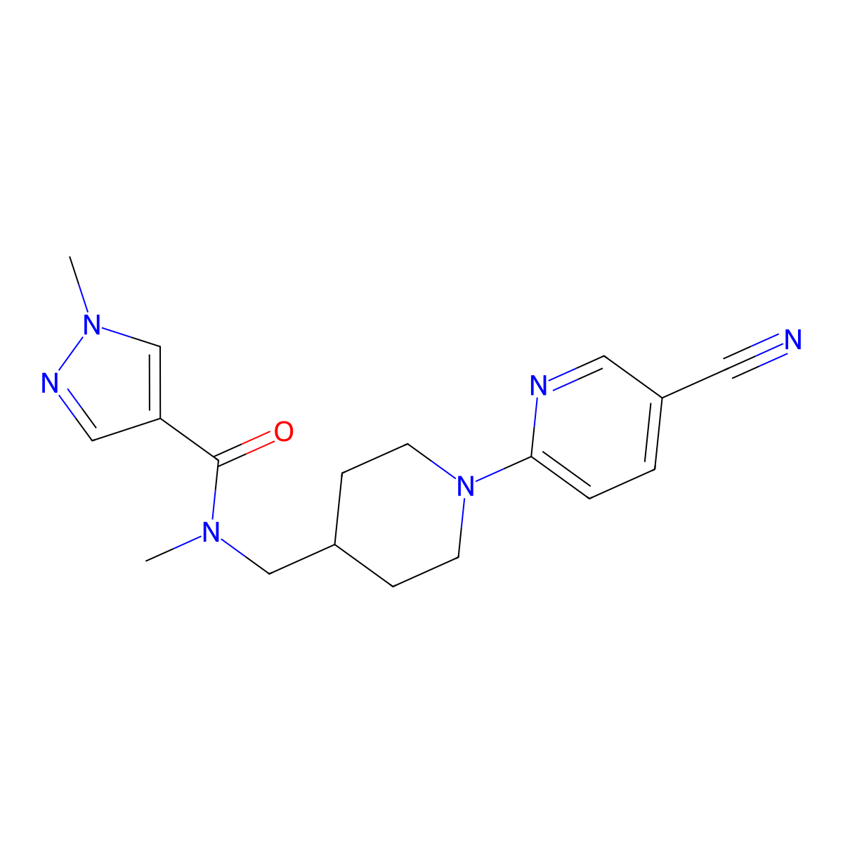 N-{[1-(5-cyanopyridin-2-yl)piperidin-4-yl]methyl}-N,1-dimethyl-1H-pyrazole-4-carboxamide molecular structure, CAS 3054410-65-7