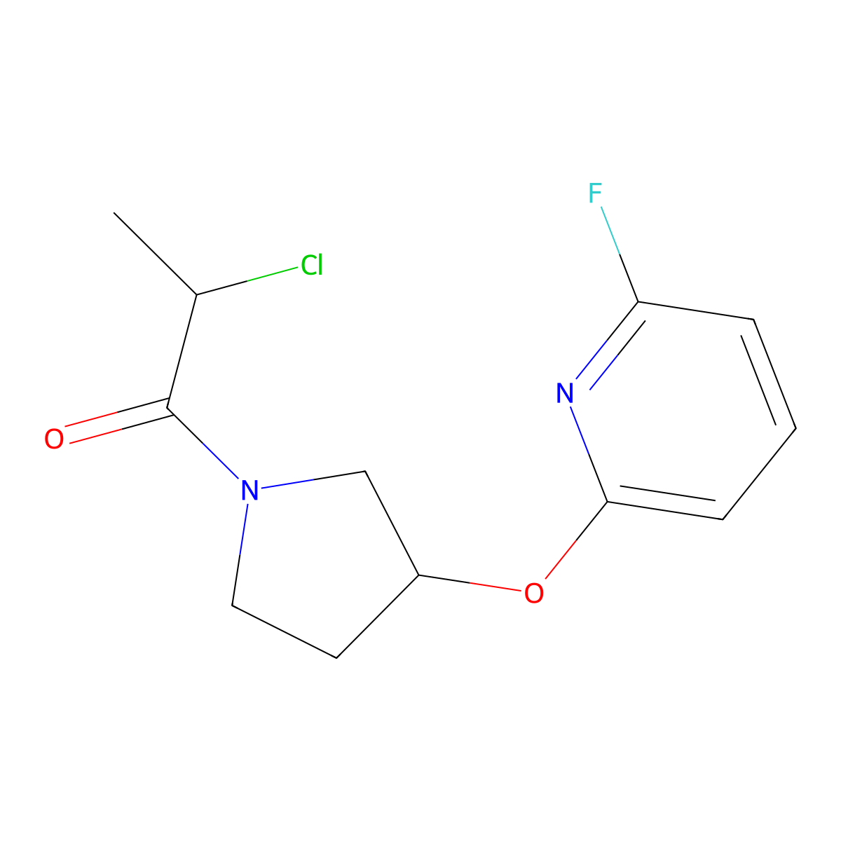 2-Chloro-1-{3-[(6-fluoropyridin-2-yl)oxy]pyrrolidin-1-yl}propan-1-one molecular structure, CAS 3054410-67-9