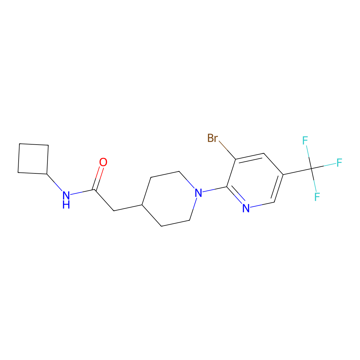 2-{1-[3-bromo-5-(trifluoromethyl)pyridin-2-yl]piperidin-4-yl}-N-cyclobutylacetamide molecular structure, CAS 3054410-69-1