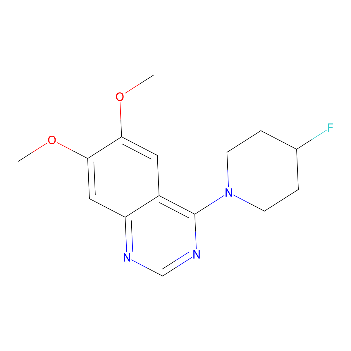 4-(4-Fluoropiperidin-1-yl)-6,7-dimethoxyquinazoline molecular structure, CAS 3054410-73-7