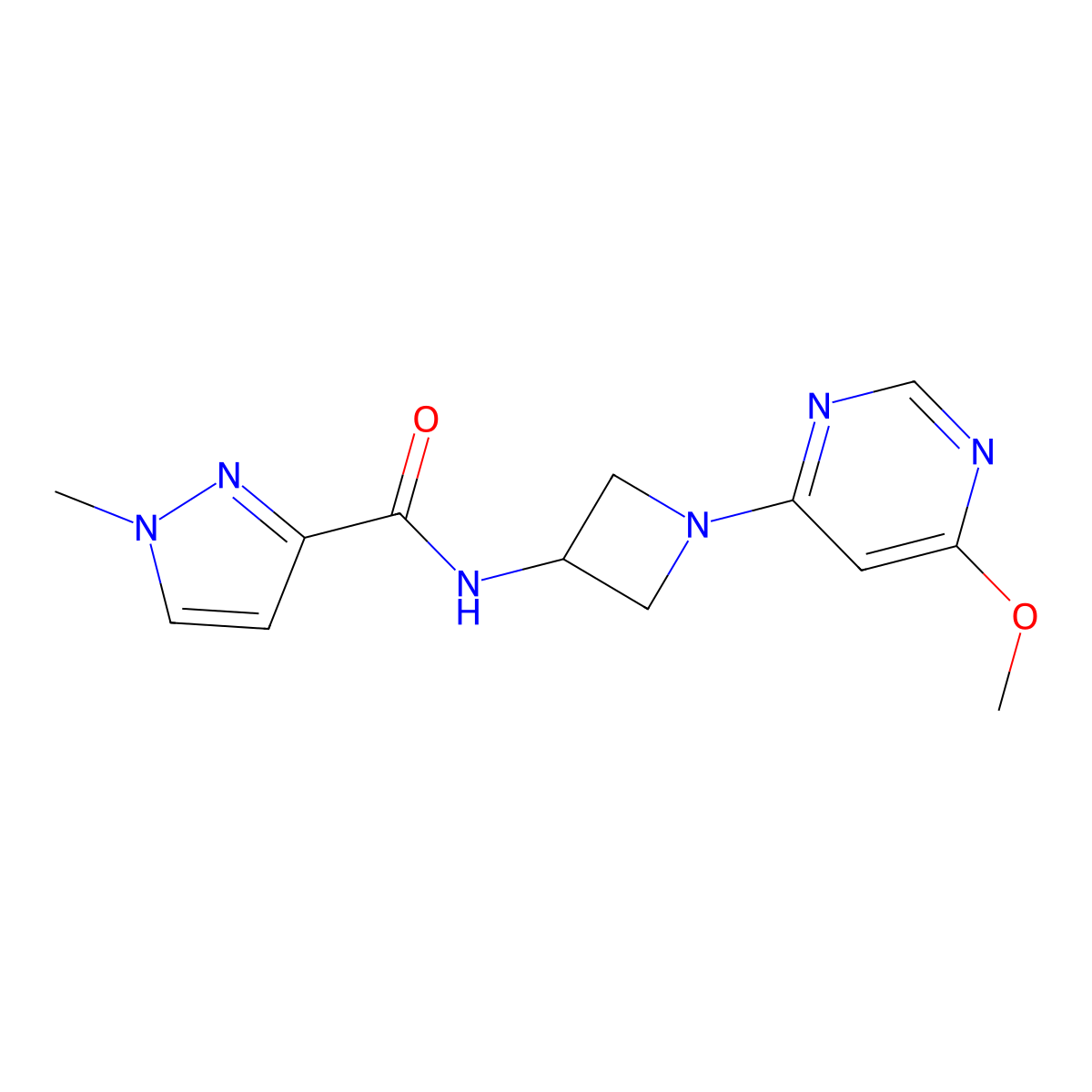 N-[1-(6-methoxypyrimidin-4-yl)azetidin-3-yl]-1-methyl-1H-pyrazole-3-carboxamide molecular structure, CAS 3054410-77-1