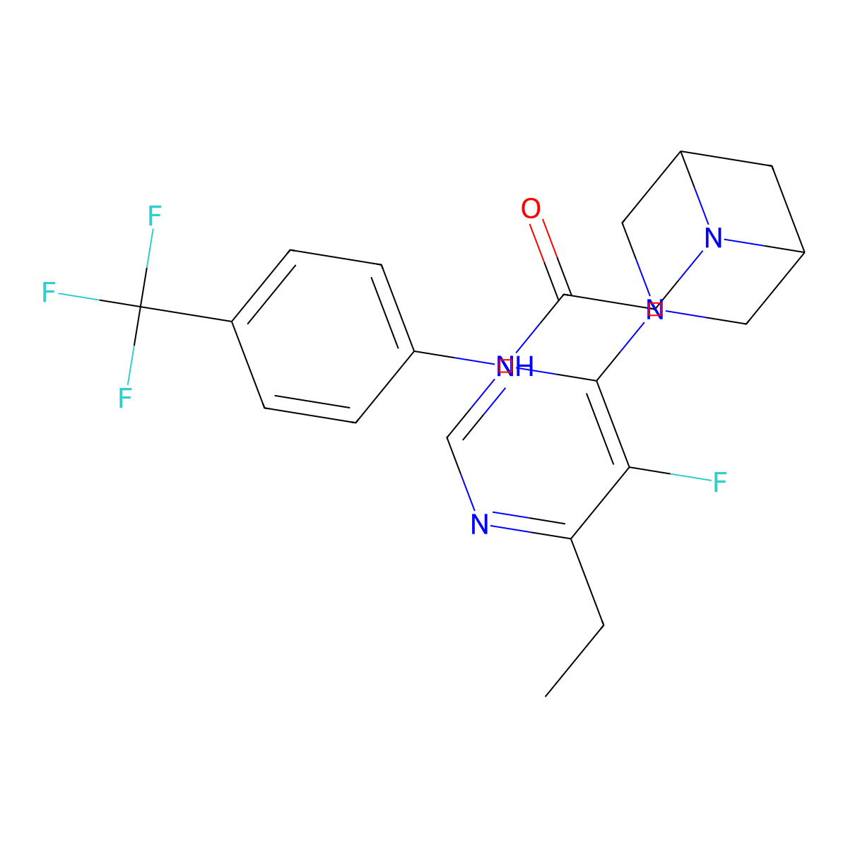2-[3-(6-ethyl-5-fluoropyrimidin-4-yl)-3,6-diazabicyclo[3.1.1]heptan-6-yl]-N-[4-(trifluoromethyl)phenyl]acetamide molecular structure, CAS 3054410-81-7