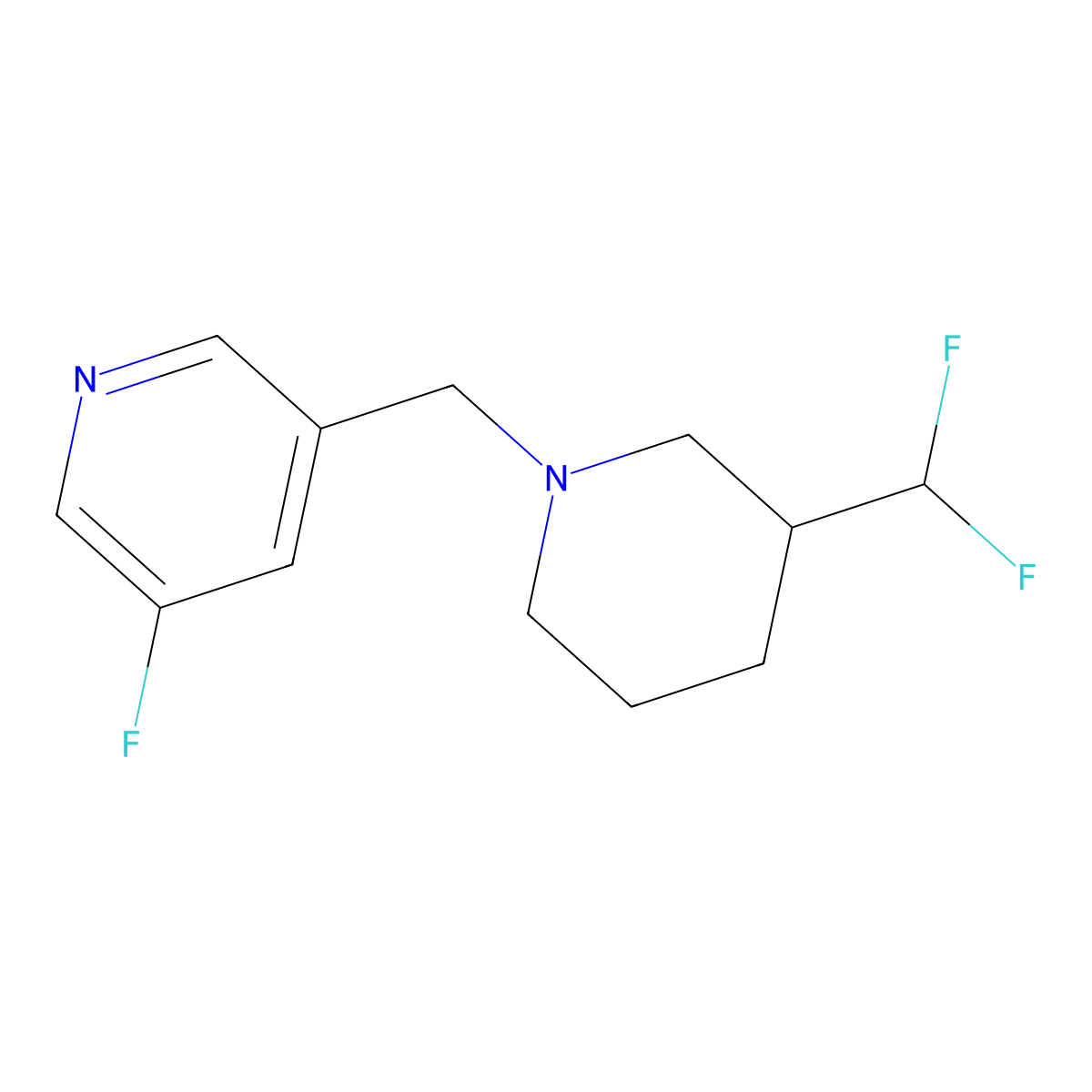 3-{[3-(Difluoromethyl)piperidin-1-yl]methyl}-5-fluoropyridine molecular structure, CAS 3054410-82-8