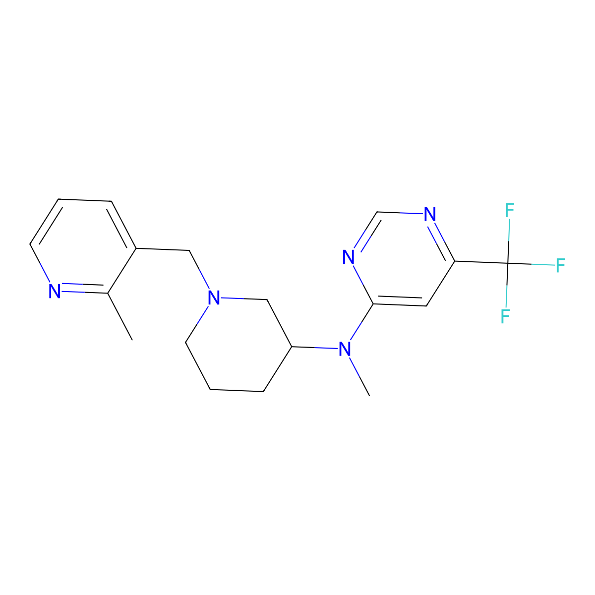 N-methyl-N-[1-[(2-methyl-3-pyridinyl)methyl]piperidin-3-yl]-6-(trifluoromethyl)pyrimidin-4-amine molecular structure, CAS 3054410-83-9