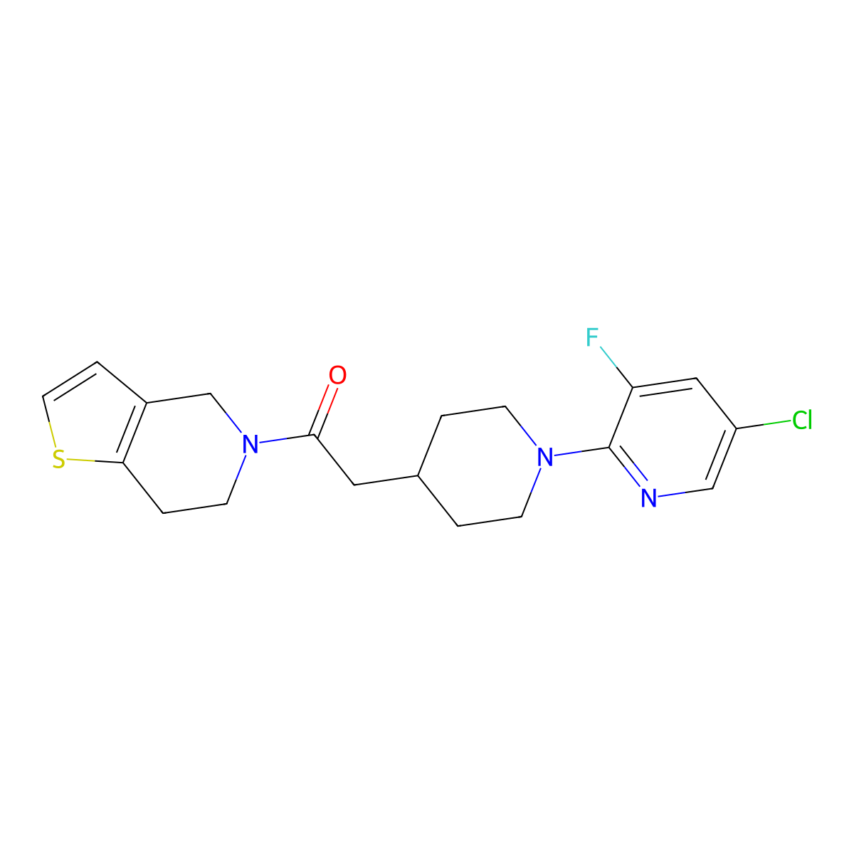 2-[1-(5-chloro-3-fluoropyridin-2-yl)piperidin-4-yl]-1-{4H,5H,6H,7H-thieno[3,2-c]pyridin-5-yl}ethan-1-one molecular structure, CAS 3054410-88-4