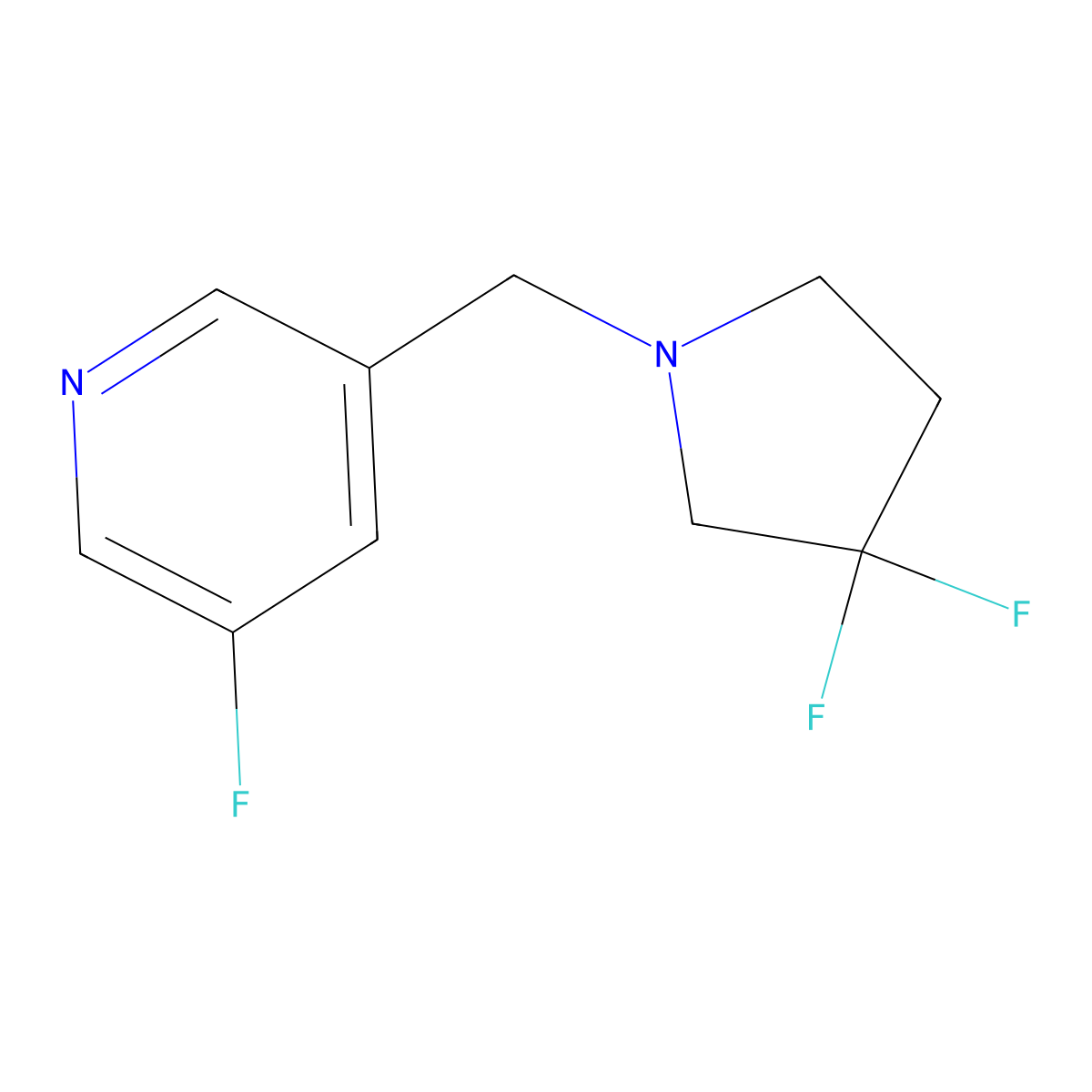 3-[(3,3-Difluoropyrrolidin-1-yl)methyl]-5-fluoropyridine molecular structure, CAS 3054410-89-5