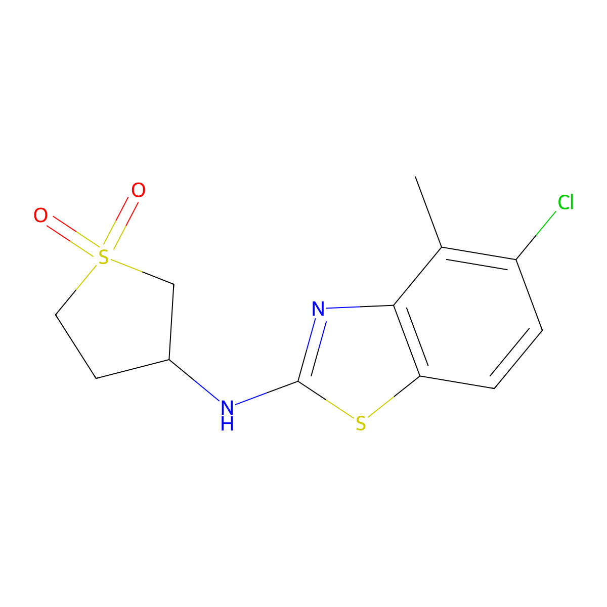 3-[(5-Chloro-4-methyl-1,3-benzothiazol-2-yl)amino]-1lambda-thiolane-1,1-dione molecular structure, CAS 3054410-92-0