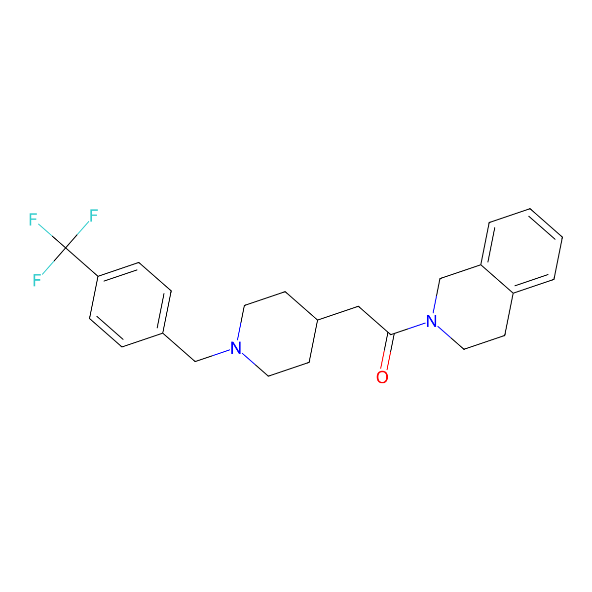 1-(1,2,3,4-Tetrahydroisoquinolin-2-yl)-2-(1-{[4-(trifluoromethyl)phenyl]methyl}piperidin-4-yl)ethan-1-one molecular structure, CAS 3054410-95-3