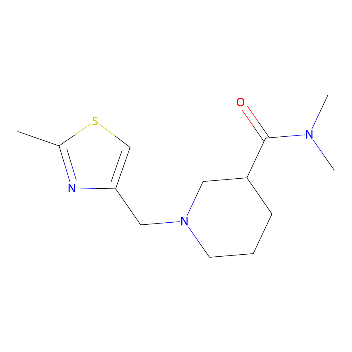 N,N-dimethyl-1-[(2-methyl-1,3-thiazol-4-yl)methyl]piperidine-3-carboxamide molecular structure, CAS 3054410-96-4