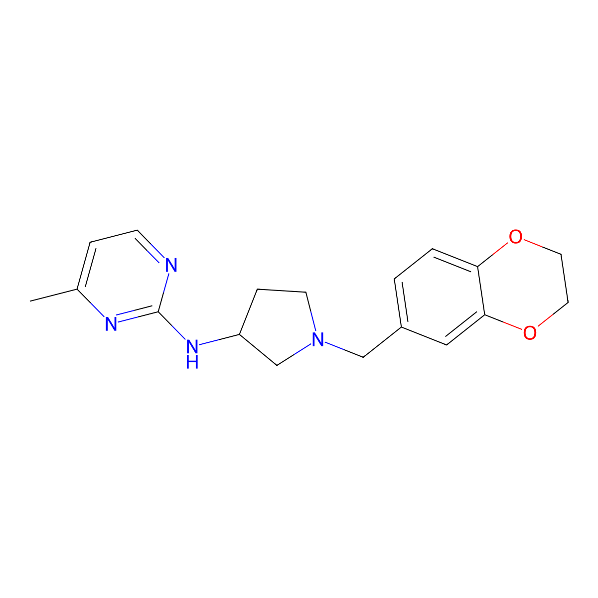 N-{1-[(2,3-dihydro-1,4-benzodioxin-6-yl)methyl]pyrrolidin-3-yl}-4-methylpyrimidin-2-amine molecular structure, CAS 3054410-98-6