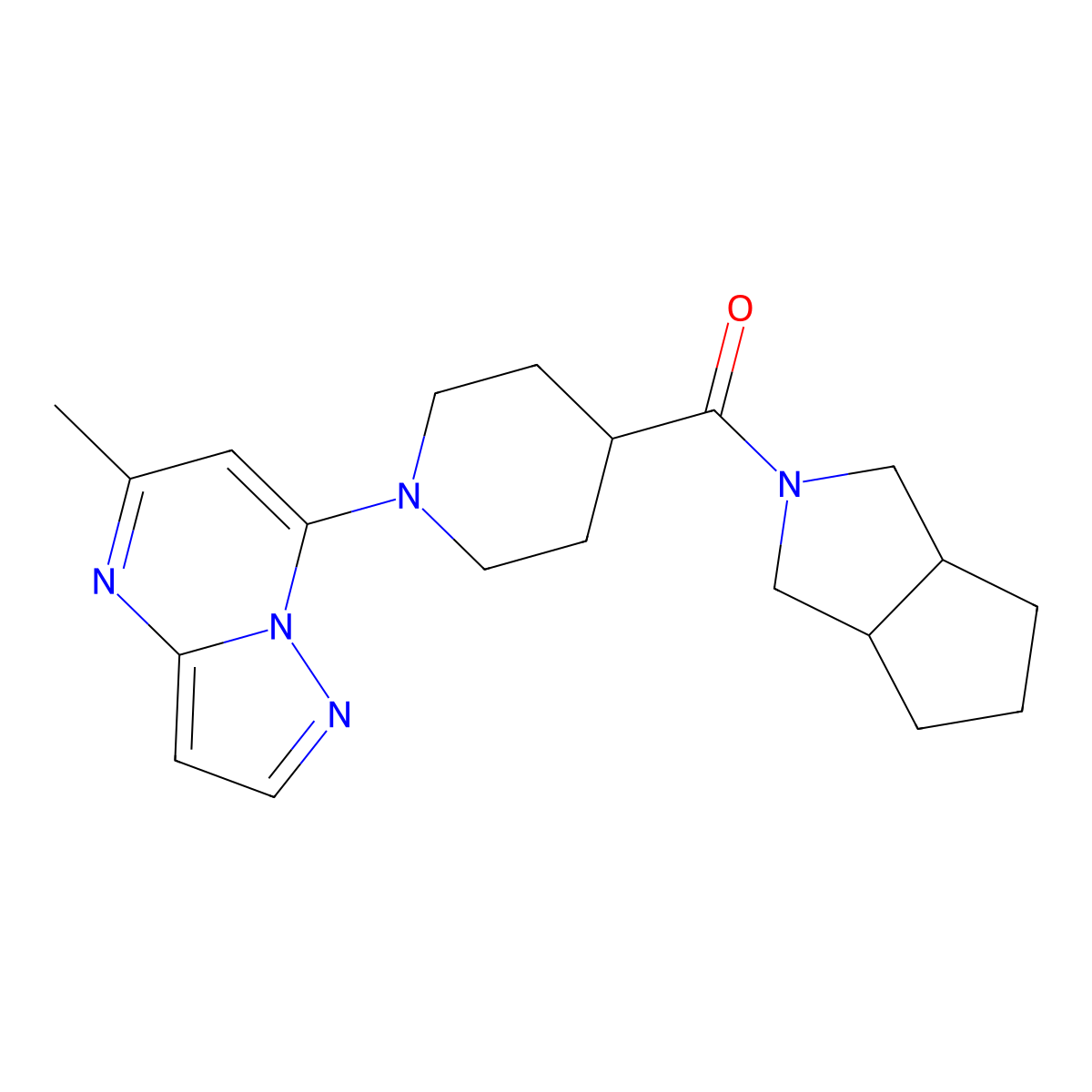 1-{5-Methylpyrazolo[1,5-a]pyrimidin-7-yl}-4-{octahydrocyclopenta[c]pyrrole-2-carbonyl}piperidine molecular structure, CAS 3054410-99-7