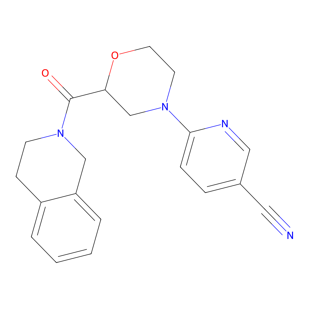 6-[2-(1,2,3,4-Tetrahydroisoquinoline-2-carbonyl)morpholin-4-yl]pyridine-3-carbonitrile molecular structure, CAS 3054411-04-7