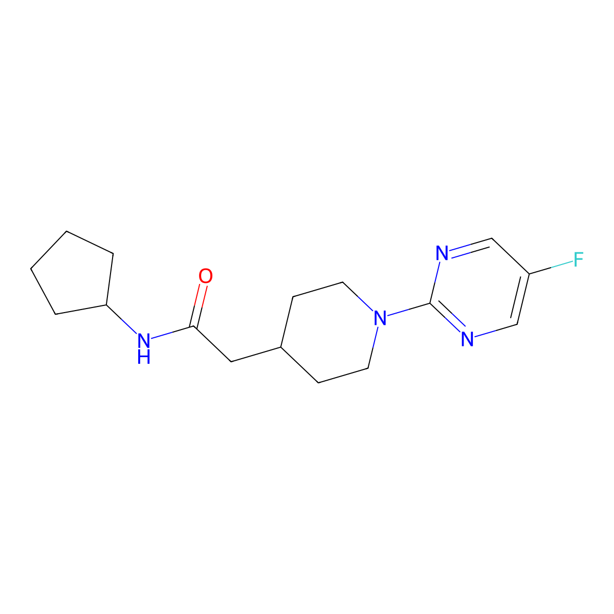 N-cyclopentyl-2-[1-(5-fluoropyrimidin-2-yl)piperidin-4-yl]acetamide molecular structure, CAS 3054411-17-2