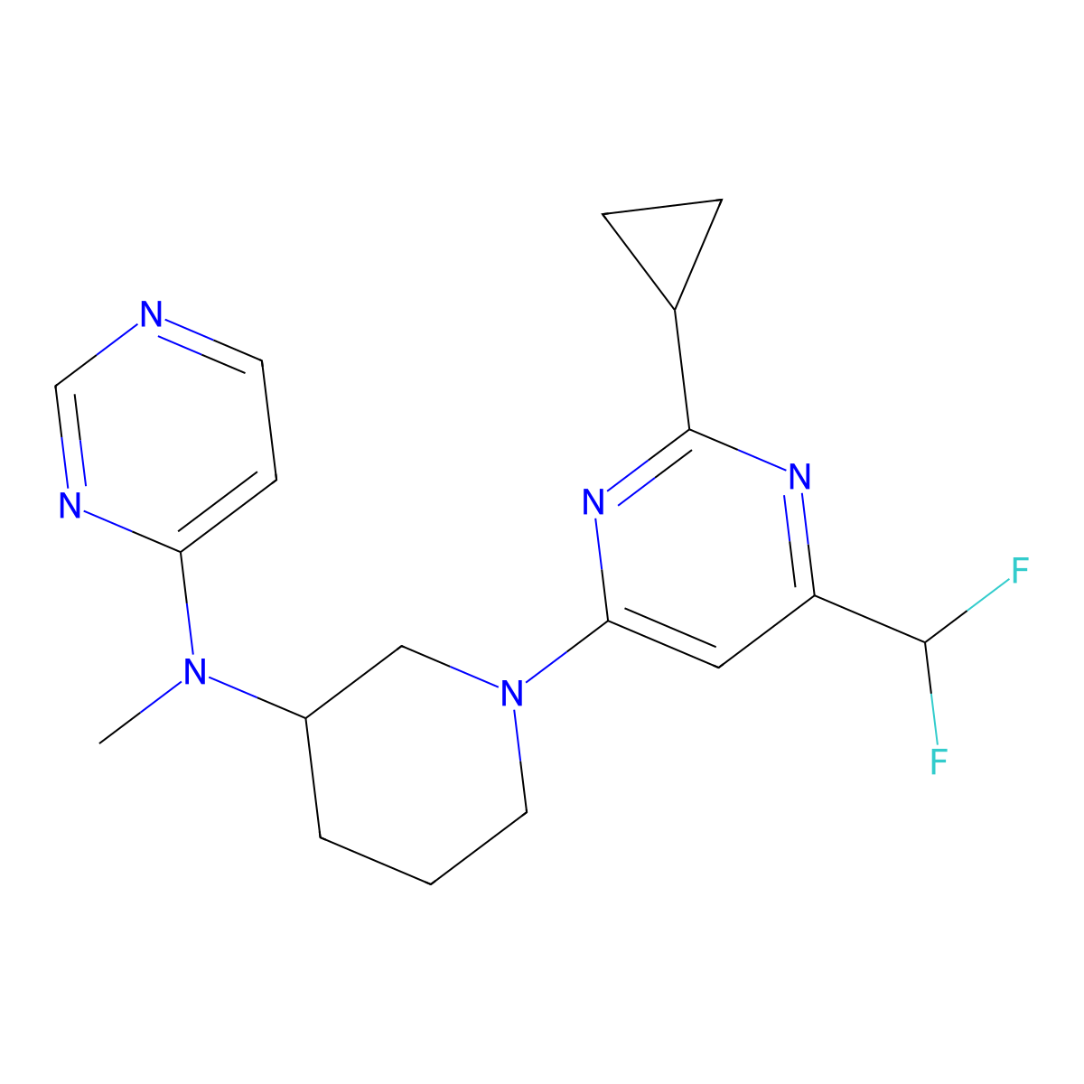 N-{1-[2-cyclopropyl-6-(difluoromethyl)pyrimidin-4-yl]piperidin-3-yl}-N-methylpyrimidin-4-amine molecular structure, CAS 3054411-21-8